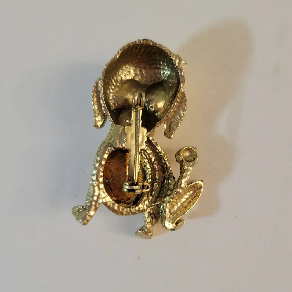 Vintage 50s Jelly Belly Poodle Brooch Goldtone Amber
